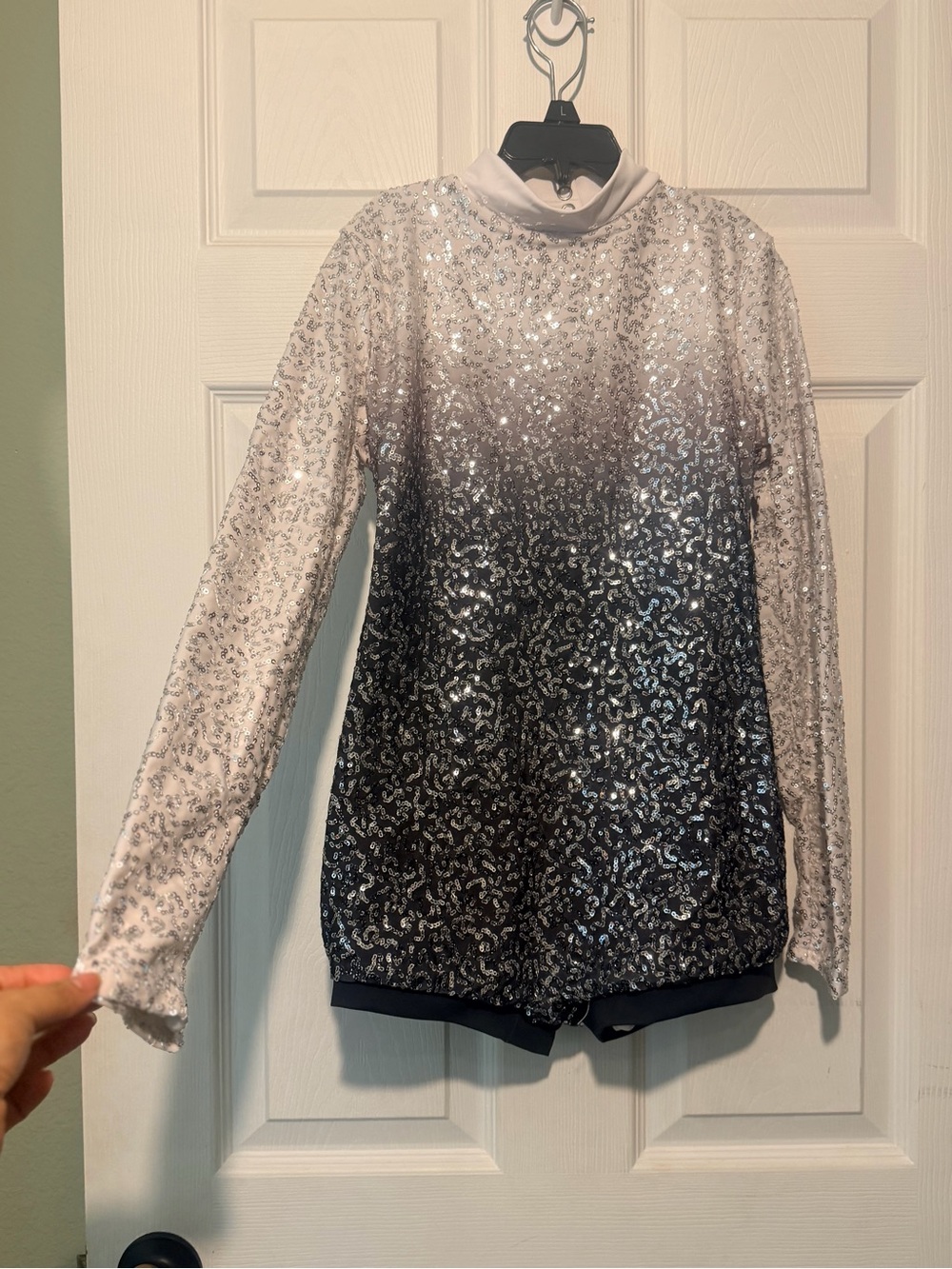 Weissman Silver-to-Black Sequined Ombre Mock Neck Long-Sleeve Top